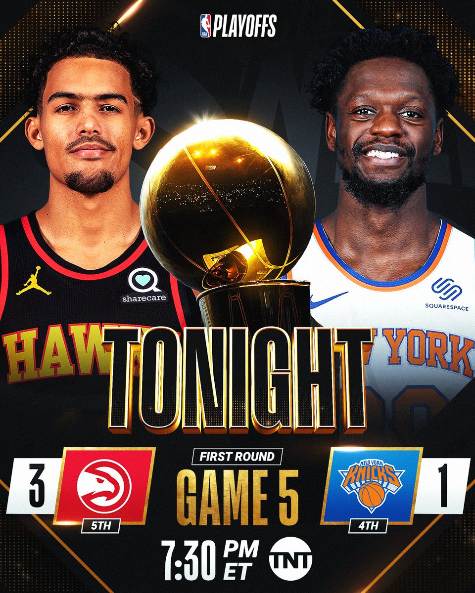 HAWKS 🆚 KNICKS

As the series shifts back to MSG... it's win or go home for the <a href="/nyknicks/">NEW YORK KNICKS</a> while the <a href="/ATLHawks/">Atlanta HaWWWWWWWks</a> can advance with a win! #NBAPlayoffs 

Game 5 TONIGHT at 7:30pm/et on TNT