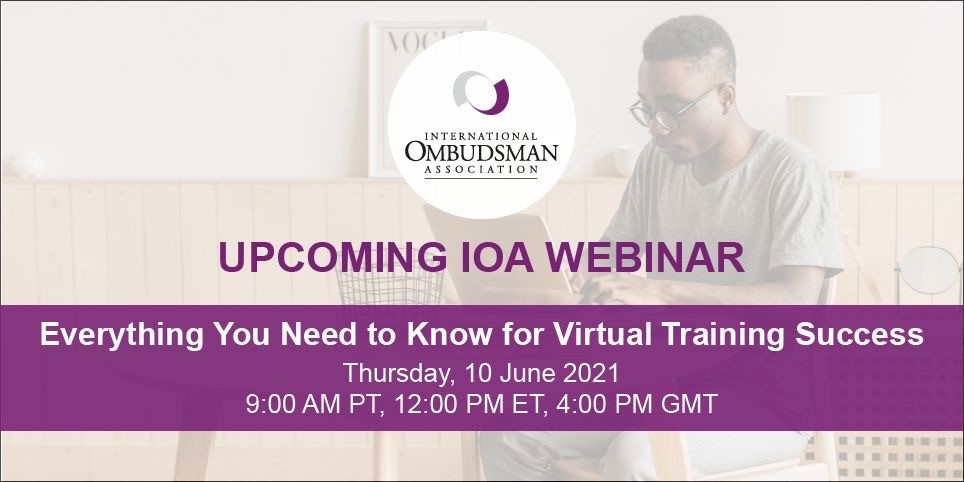 <a href="/CUDenverOmbuds/">Ombuds Office</a> <a href="/TRalicki/">Teresa Ralicki</a>, along with <a href="/CUBoulderOmbuds/">University of Colorado Boulder Ombuds Office</a> <a href="/Liz_S_Hill/">Elizabeth Hill</a> &amp; Kirsi Aulin will be conducting a webinar on successfully creating and delivering online trainings. Register to learn from their successes and mistakes! bit.ly/june-2021. #onlinetraining #IOA