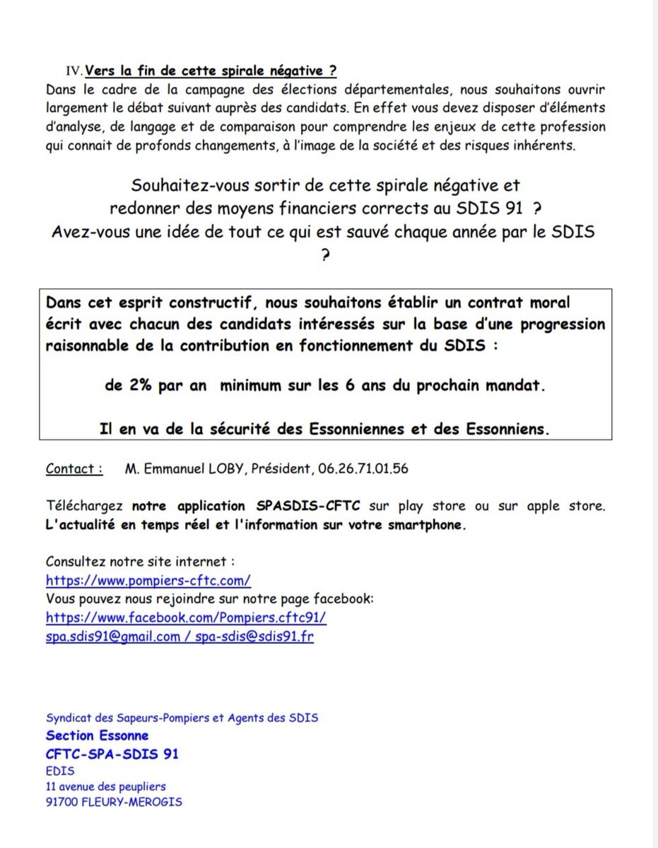 spasdisessonne's tweet photo. Dans le cadre de la campagne des élections départementales, nous souhaitons interpeller par ce communiqué de presse l’ensemble des candidats sur leur projet d’avenir pour les pompiers du @sdis91

@LeParisien_91 @LeRep91
@PompiersFrance @actufr @francetv @BFMParis @CNEWS @afpfr https://t.co/X5S0kQqniH
