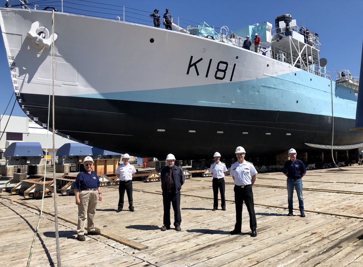Hawkins_Sailor's tweet photo. @HMCSSACKVILLE1 looks amazing as she prepares to get her keel wet and return to the water!  Expect her back at her downtown Halifax berth soon!  
What an beautiful day for an undocking!  @FMF_CS @RCN_MARLANT https://t.co/y5Cb7qHurD