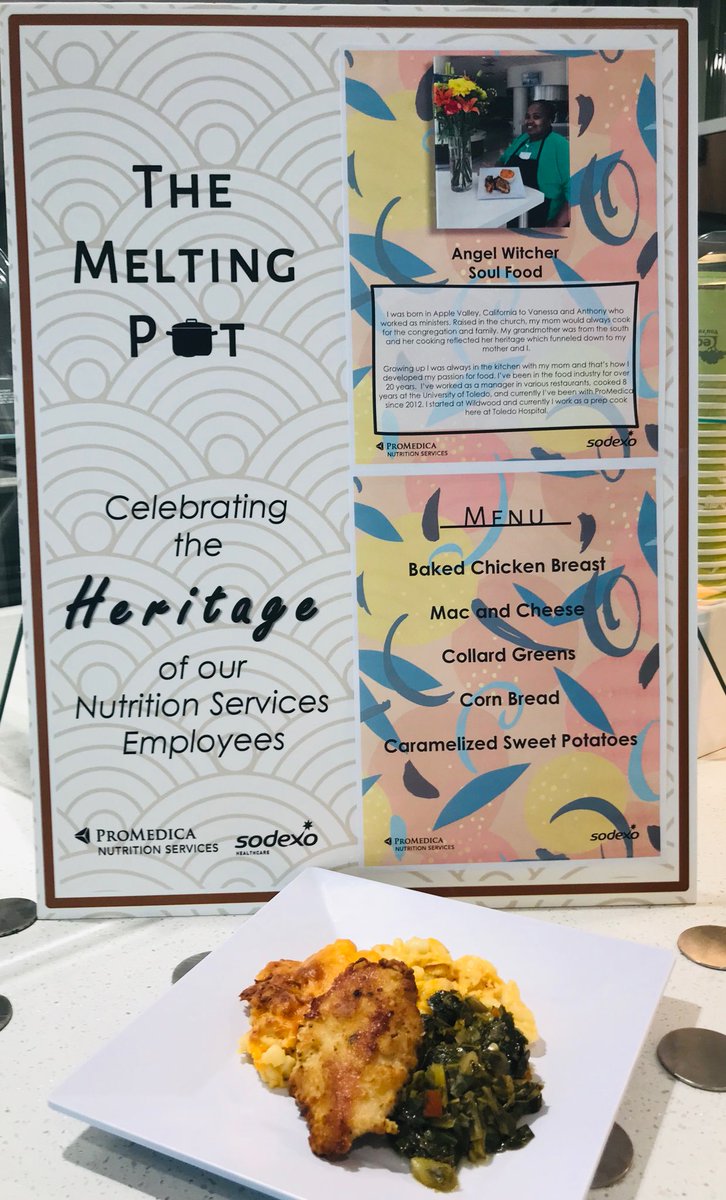 ChefHannah419's tweet photo. Week 5 of the Melting Pot. This week we feature Angel. Angel's passion for food started as a child cooking with her Mother for church. With a strong culinary influence from the South Angel has chosen Soul Food to represent the USA. @SodexoProMedica @sodexoUSA @ProMedicaHealth https://t.co/qA4Sc6zOPY