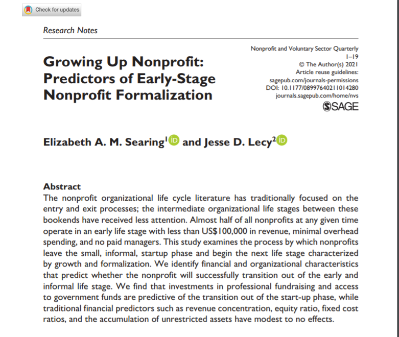 UTDallasPNM's tweet photo. #Todayread We are thrilled to share with you a recently published paper "Growing Up Nonprofit:
Predictors of Early-Stage Nonprofit Formalization" by @UTDallasPNM Professor Dr. Elizabeth Searing @NonprofitCSI and Dr. Jesse D. Lecy, Arizona State University https://t.co/kYij1edKuN https://t.co/FUn1boH0ol