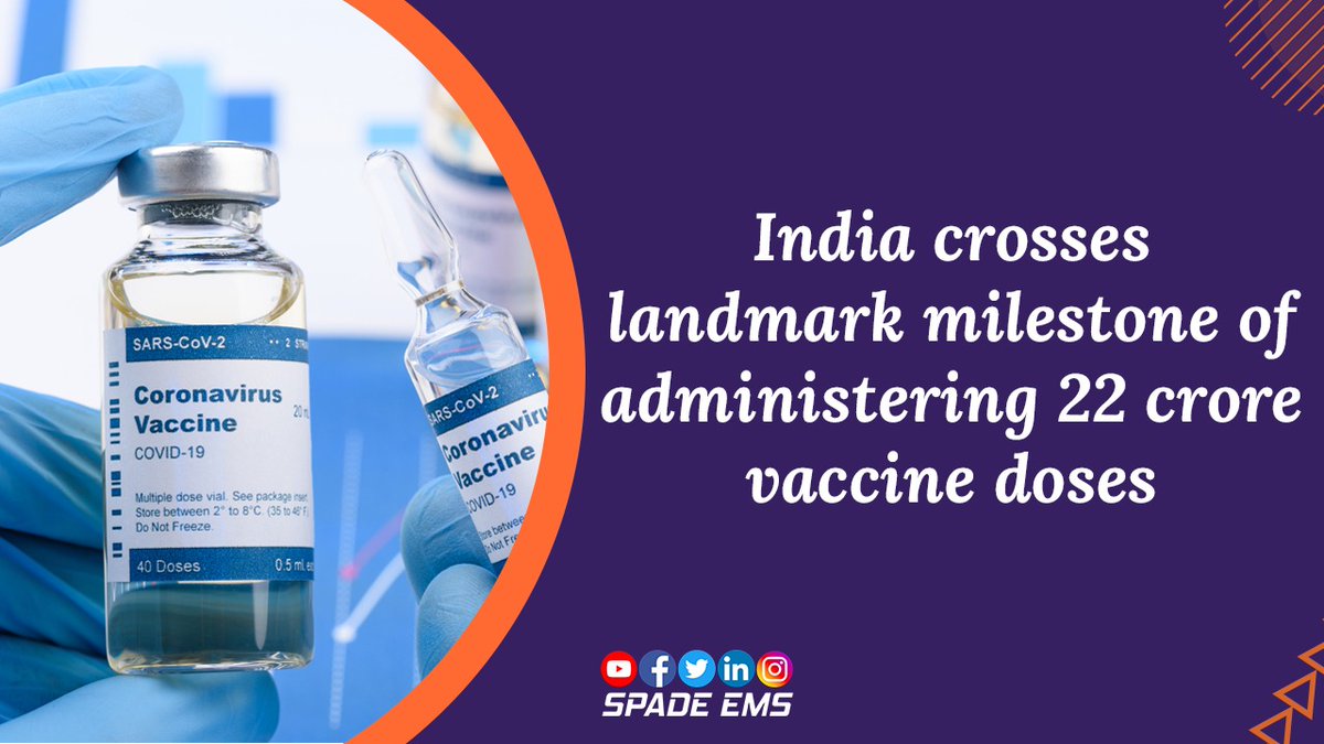 EmsSpade's tweet photo. The cumulative number of COVID-19 vaccine doses administered in India has crossed 21.85 crore, according to the Union Health Ministry.
#spadeems #covid19 #coronavirus #vaccine #vaccination #vaccinationdrive #corona #india #indiafightsback #revivingindia #LargestVaccinationDrive https://t.co/spnzMNjOr2