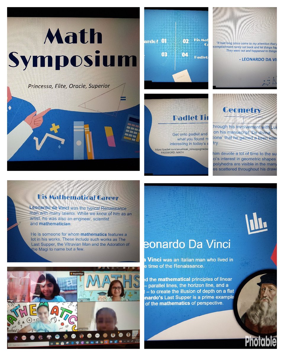 Anindit20356369's tweet photo. #MATHWEEK #NMS #MATHSYMPOSIUM #ARTISTMATHEMATICIAN #6C #LEONARDODAVINCI well done team Valerie, Anyshka, Parnika, Sanjana.@Fatima_Martin @JayarajVenetia @gemsnms_alkhail @nmsmiddleschool https://t.co/90YJ1m5vi8