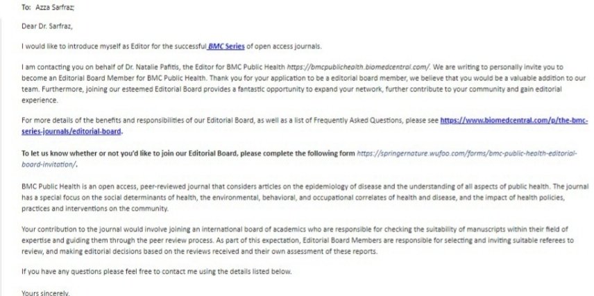 Many Congratulations to the Managing Editor Pakistan Journal of Surgery and Medicine, Dr. <a href="/AzzaSarfraz/">Azza Sarfraz, MD</a> on being appointed as an Associate Editor at BMC Public Health.
<a href="/BMC_series/">BMC Series</a>