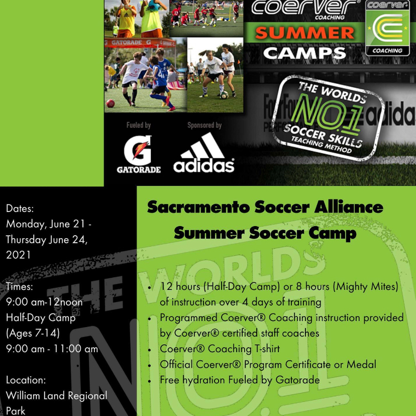 CoerverSac's tweet image. Coerver Summer Camps are back! ❤️⚽️

Coerver Sac Sierra is excited to partner with Sacramento Soccer Alliance (SSA) to provide our first camp of 2021 at William Land Park.

Spaces are filling up fast for this event. To register simply click the link here - coerversacsierra.com/Default.aspx?t…