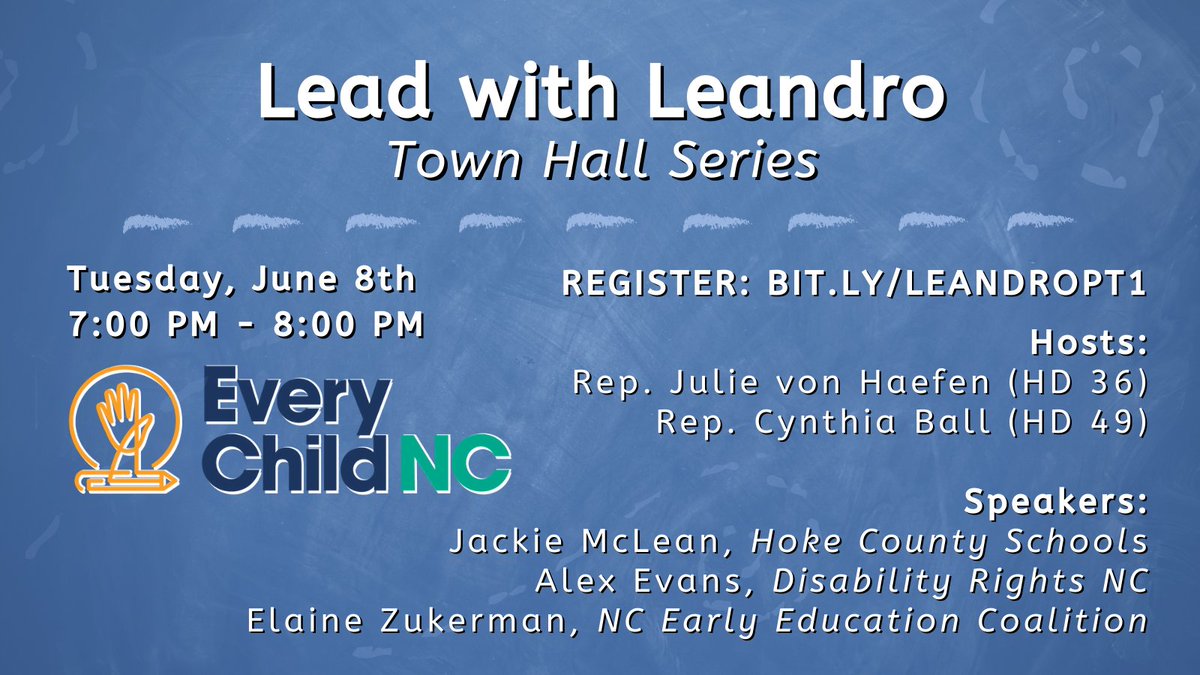 CynthiaforNC's tweet photo. Next Tues. Rep. @juliefornc &amp; I will lead the discussion at the 1st in the #Leandro Town Hall Series. Speakers will explain the importance of putting #HB946 #InTheBudget to ensure that every NC child receives a sound, basic education. Join us! #LeadwithLeandro @EveryChildNC #nced https://t.co/2kw0plEgmK