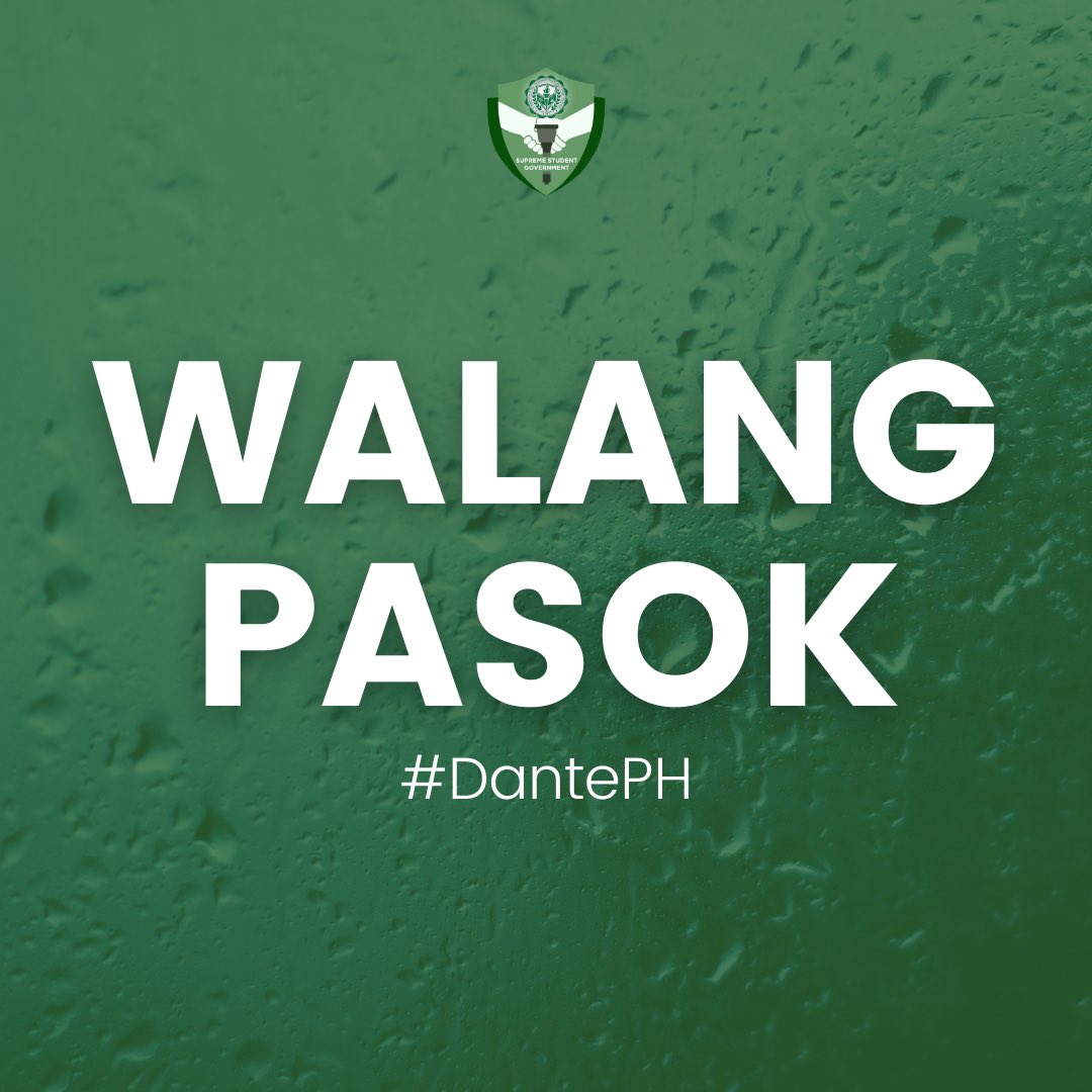 SayanistaSSG's tweet photo. ANNOUNCEMENT 

As per the declaration of our Cavite Governor Jonvic Remulla, All Classes  (Online Class: Synchronous and Asynchronous, and Modular) are suspended today June 3, 2021. Stay Safe and Viligant, Sayanista! 💚

#WalangPasok
#TyphoonDantePH https://t.co/64iPrkkEA9