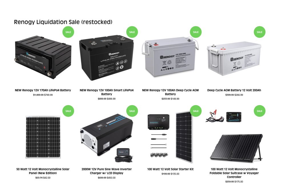 BatteryHookup's tweet photo. Renogy Liquidation Sale! 

🚨 RESTOCKED 🚨

Click the link below to shop now:
⬇️⬇️⬇️
https://t.co/Z6OApIdA9d

Use code “DIY” at checkout to save 5% off your order! https://t.co/JFfZTzK6k4