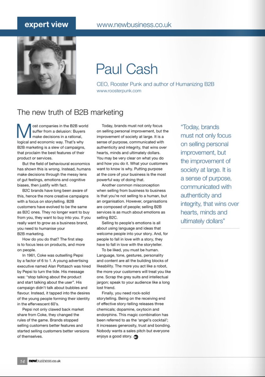 ThoughtleadPr's tweet photo. CLIENT WIN: @Zagology has been featured in @newbusinessmag, giving his expert insight on why it's so important to focus on people's feelings and emotions to grow as a brand.

#B2Bmarketing #storytelling #HumanizingB2B https://t.co/zvD1IYSKZE