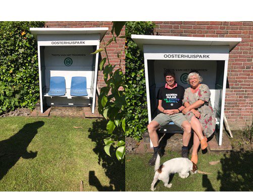 Vanmorgen een bezoek gebracht aan diverse seizoenkaarthouders van <a href="/fcgroningen/">FC Groningen</a> in Delfzijl. Erg leuke reacties. Bij één van de laatste adressen werd ik meegenomen naar de tuin. En daar stond deze geweldige dugout met historische stoeltjes. Echt prachtig!
#samennaardegrotemarkt