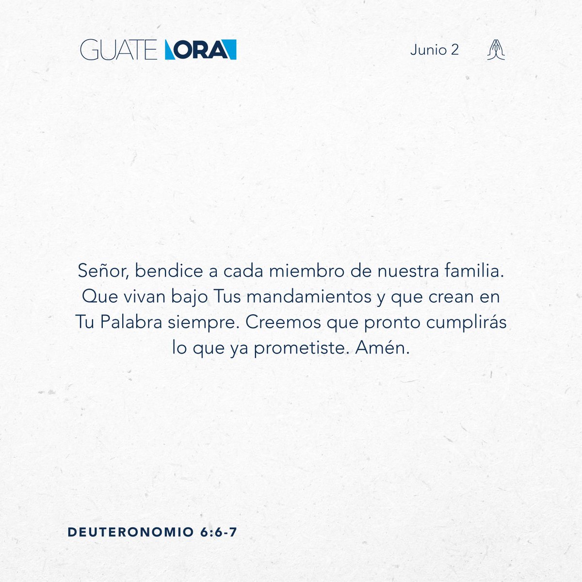 GuateOra's tweet photo. Y estas palabras que yo te mando hoy, estarán sobre tu corazón;  y las repetirás a tus hijos, y hablarás de ellas estando en tu casa, y andando por el camino, y al acostarte, y cuando te levantes.
Deuteronomio 6:6-7 https://t.co/qA72JybMr5