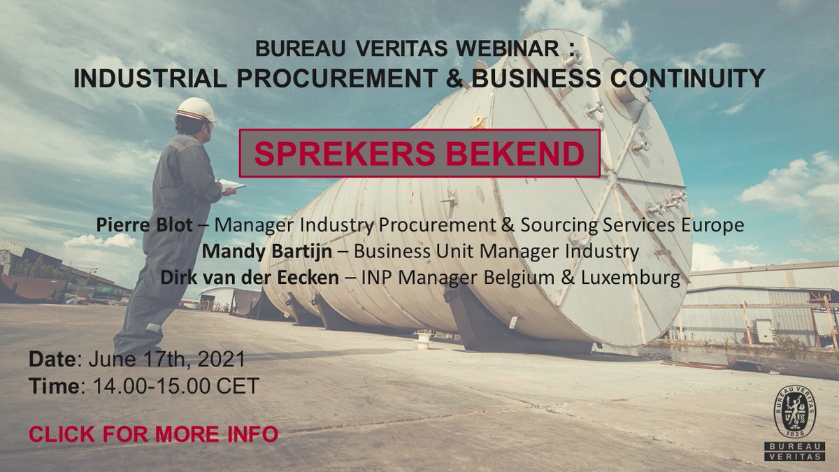 Live Webinar : Industrial procurement &amp; business continuity

De sprekers zijn bekend! Zij zullen tijdens de webinar onderwerpen aansnijden, wil jij weten welke, en je aanmelden voor de webinar? 

Dat kan via de link hieronder!
lnkd.in/gBu5V9f