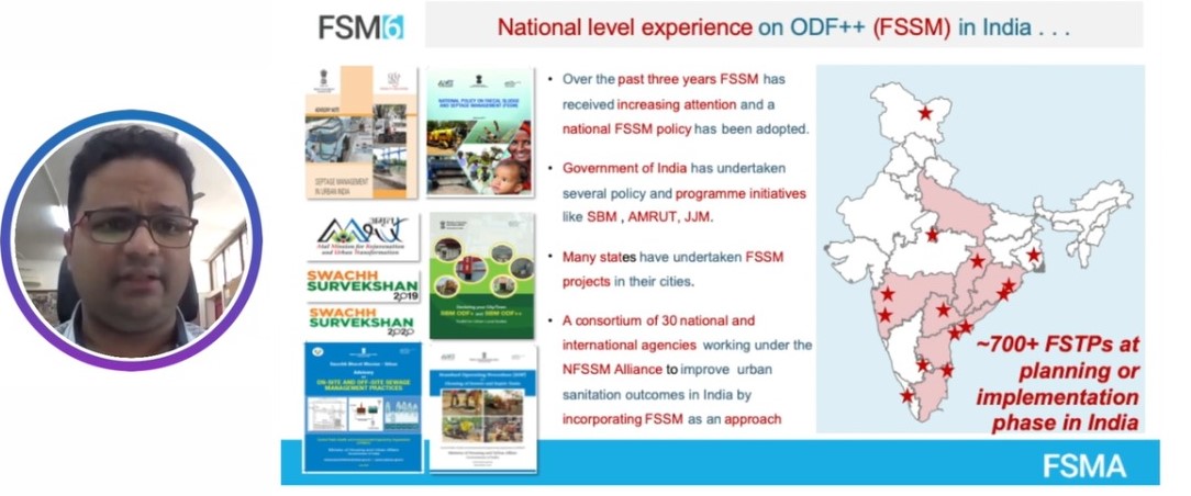 @AasimMansuri from @CEPT_CWAS briefly talked about India's journey beyond toilet construction, ODF+ & ODF++ frameworks and national level FSSM policy. The FSSM agenda has been further pushed by the @NFSSMalliance consisting of 30+ organisations working in sanitation.@fsm_alliance