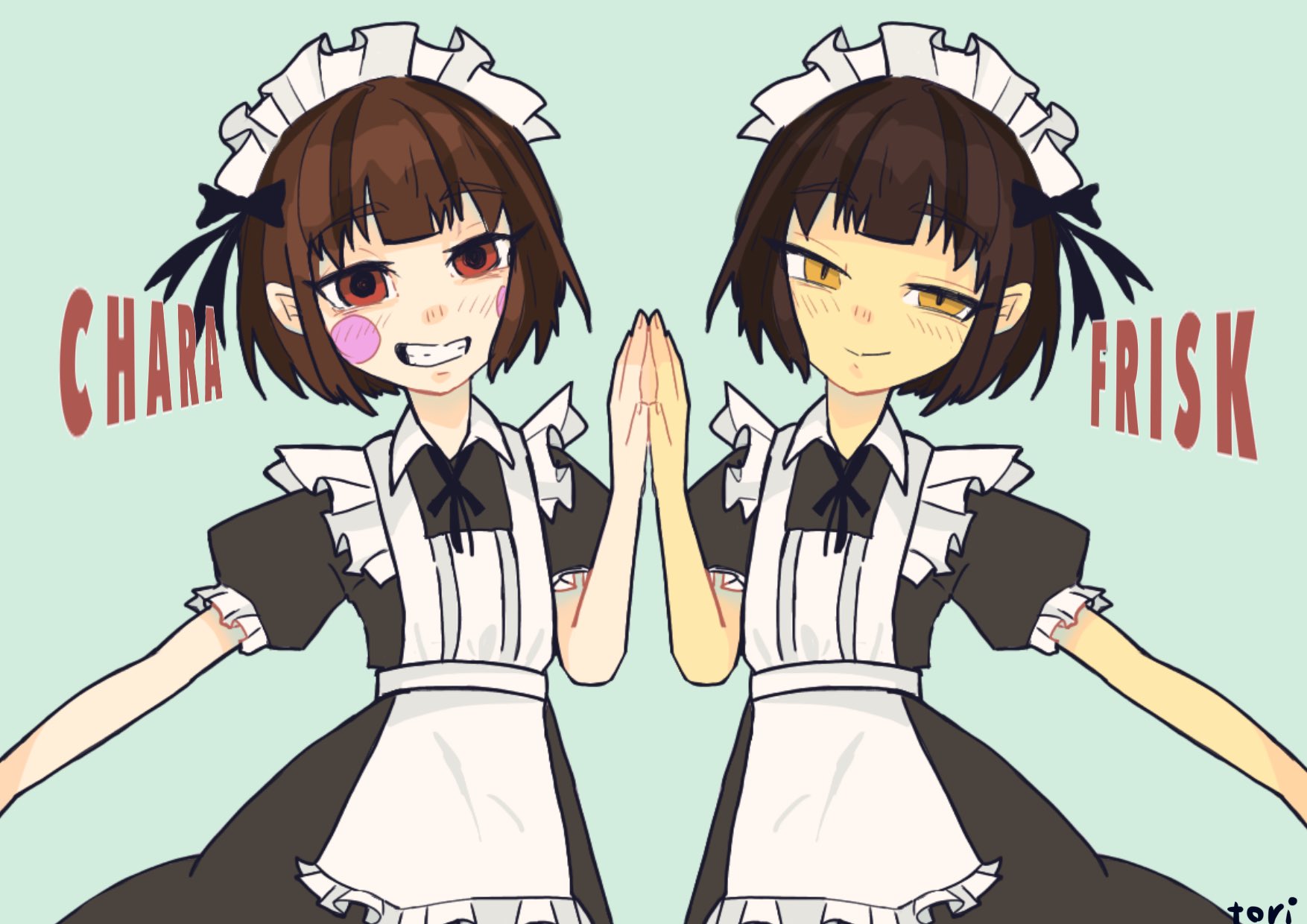 鳥獣たなか Charaとfriskがメイド服を着ています Undertale Chara Frisk アンダーテール キャラ フリスク イラスト アンダーテールイラスト メイド服 T Co D0ddrhgae3 Twitter