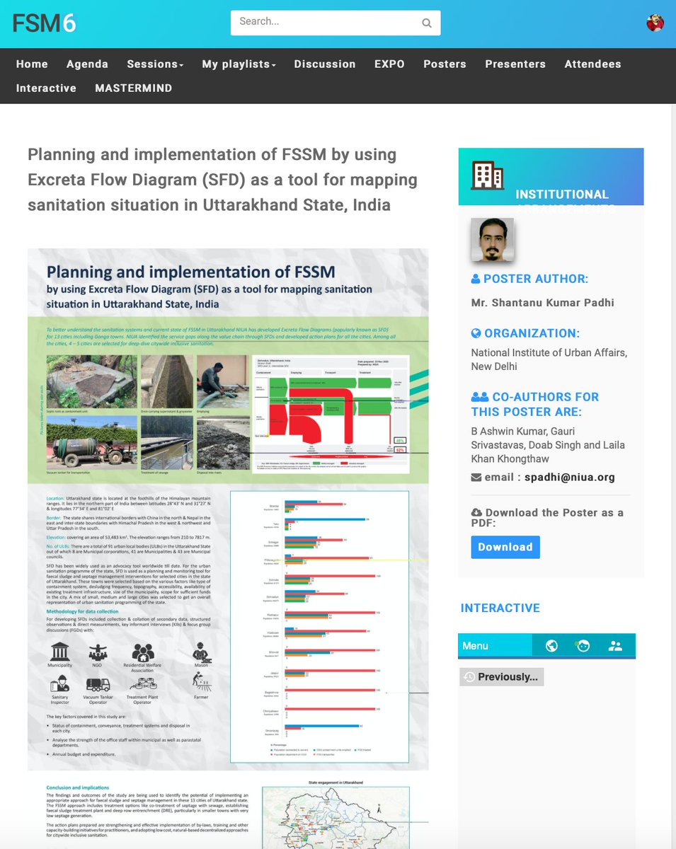 How #SFD helped us in understanding the urban sanitation situations and developing Action Plans to improve the sanitation service delivery in #Uttarakhand 
Team #SCBP, #NIUA presenting a poster on it in #FSM6 conference. Do visit our poster in the conference. 
#BMGF #SuSanA