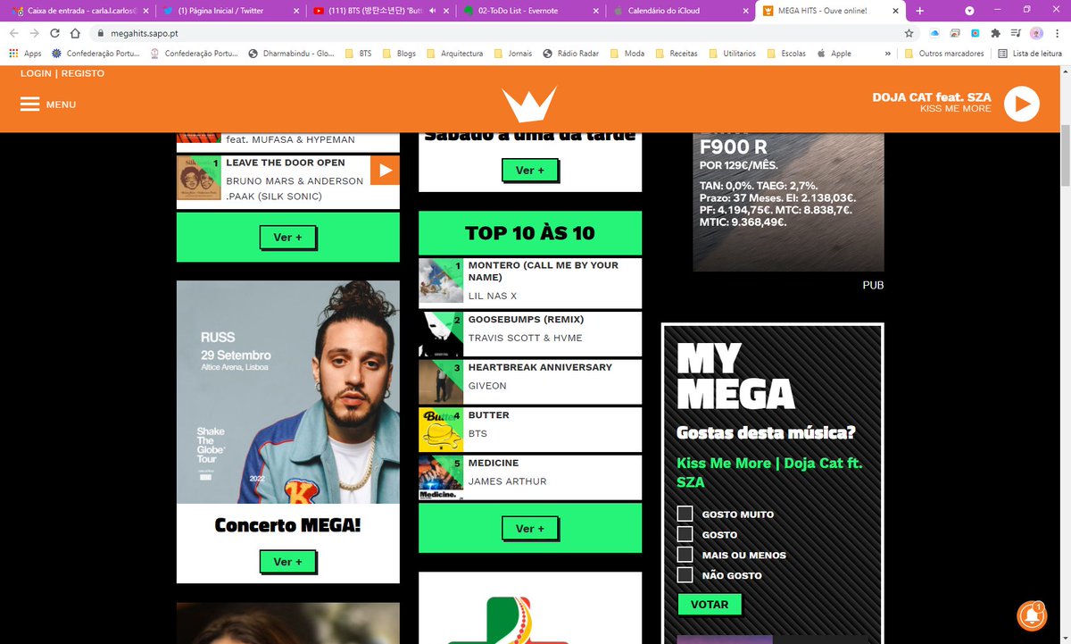 Butter está em 5 lugar no Top 10 às 10 da <a href="/MEGAFMHITS/">MEGA HITS</a> 🥳🥳🥳🥳🥳🥳🥳. Vamos lá continuar a votar - SG