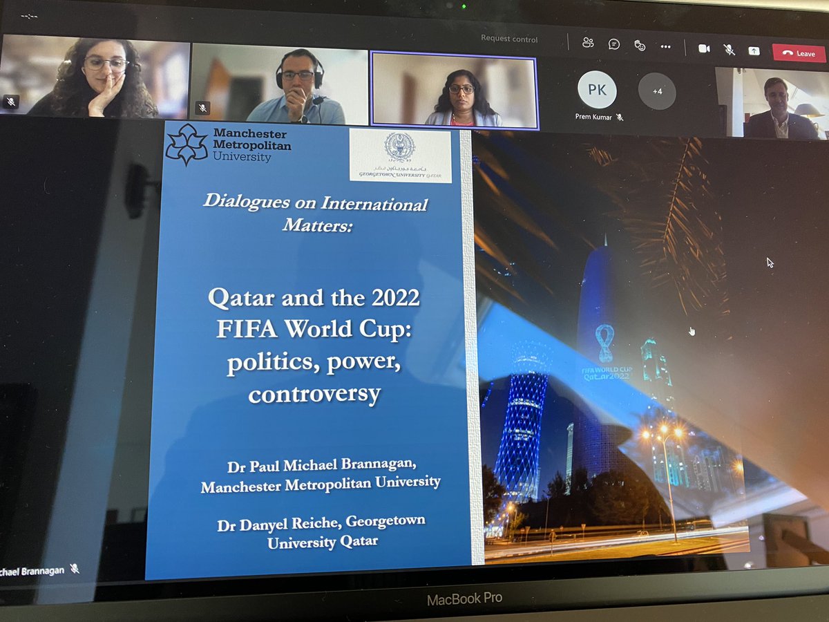 Politics of Sports (@danyel_reiche) on Twitter photo Enjoyed discussing with my colleague Paul Brannagan from <a href="/SPU_MMU/">Sport Policy Unit - MMU</a> the politics of #Qatar2022 attended by <a href="/ManMetUni/">Manchester Metropolitan Uni</a> & <a href="/GUQatar/">Georgetown University in Qatar</a> students as part of the MMU series Dialogues on International Matters. Enjoyed discussing with my colleague Paul Brannagan from <a href="/SPU_MMU/">Sport Policy Unit - MMU</a> the politics of #Qatar2022 attended by <a href="/ManMetUni/">Manchester Metropolitan Uni</a> & <a href="/GUQatar/">Georgetown University in Qatar</a> students as part of the MMU series Dialogues on International Matters.