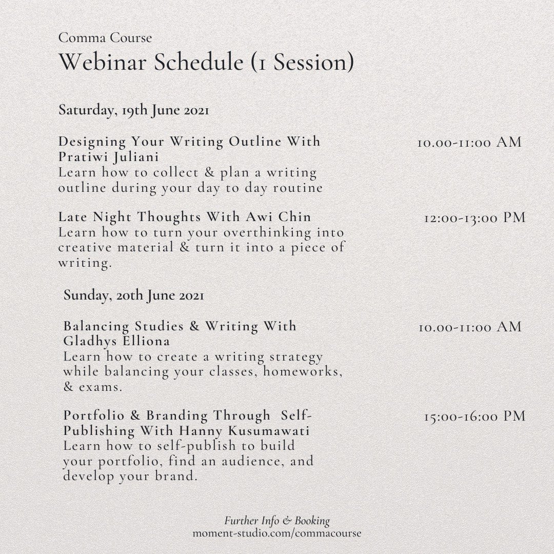 thecommabooks's tweet photo. ☁️ #commacourse june batch is now open! writing workshops &amp; productivity webinars with mentorship, creative exercises, learning resources, &amp; practical life-skills. info &amp; booking at https://t.co/k2RJpuSduE https://t.co/CKWQMaHDNm