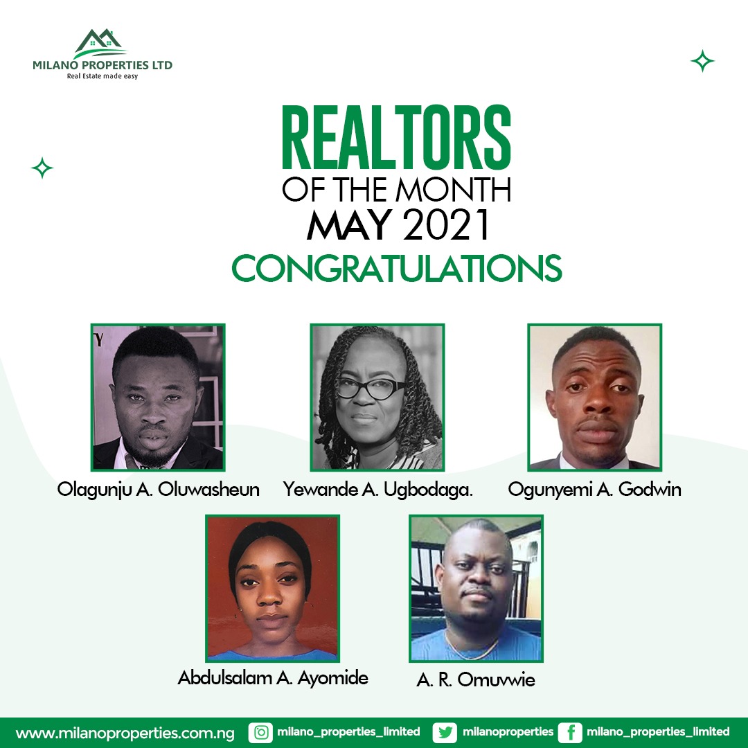 These are our trailblazers for the month of May 2021, we at Milano properties feels good knowing that they represent our company.

#congratulations #june #realestate