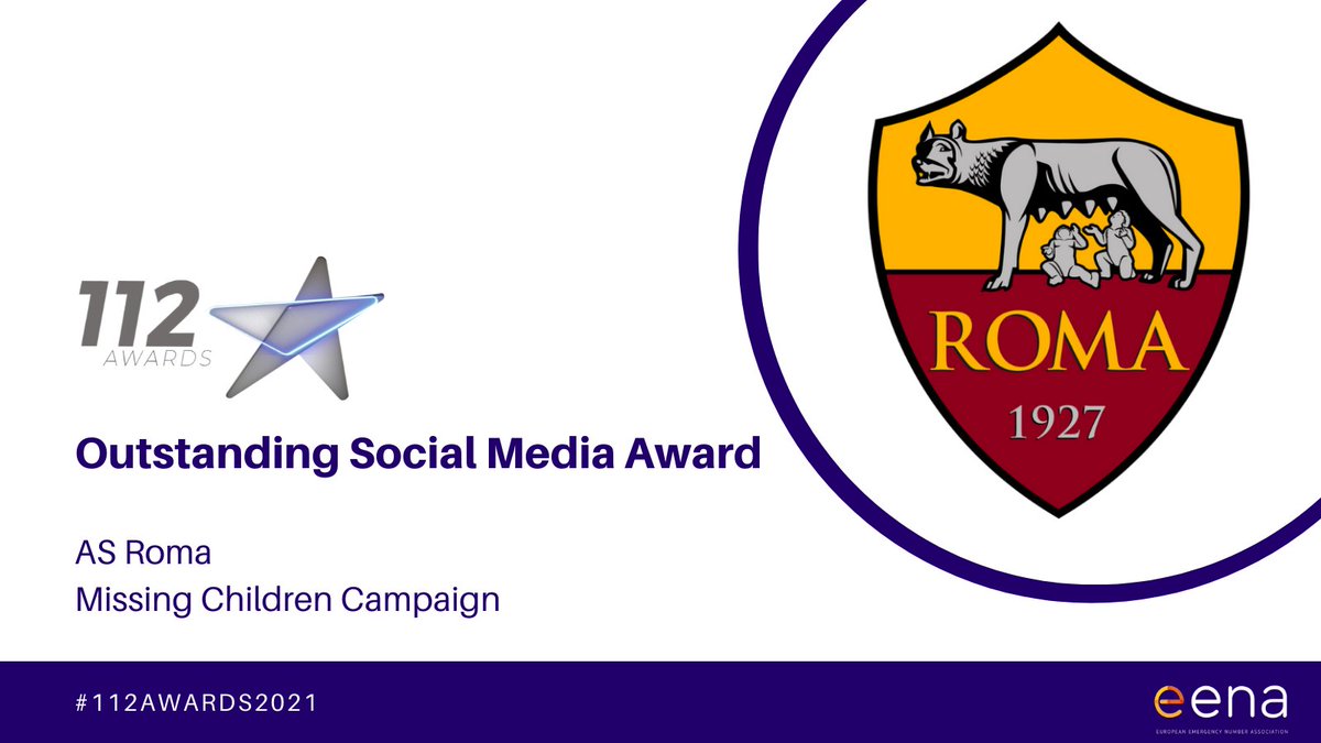 112_sos's tweet photo. Football can be a force for good. For having used their social media to raise awareness of the missing children plight, @OfficialASRoma received our Outstanding Social Media Award. https://t.co/t60C9Xfzwj