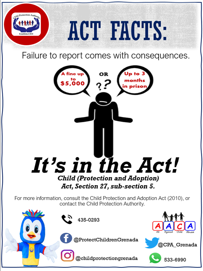 CPA_Grenada's tweet image. Hello Friends! Today’s Act Fact reminds us that the duty to report should never be taken lightly. Let’s all do the right thing. It’s OK to tell! #actfacts #childprotection  #themoreyouknow #protectchildrennow #protectourchildren #childrenarethefuture #getintheknow