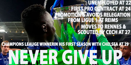 SportsBentley's tweet photo. 3 life changing words “NEVER GIVE UP” 
Congratulations Edouard Mendy @ChelseaFC  what an AMAZING achievement 🙌🏼🏆
@SportsBentley offer a genuine pathway to professional football for those who NEVER GIVE UP! 
Email info@bentleysportsgroup.com to find out more. https://t.co/GOvF9lgbgN