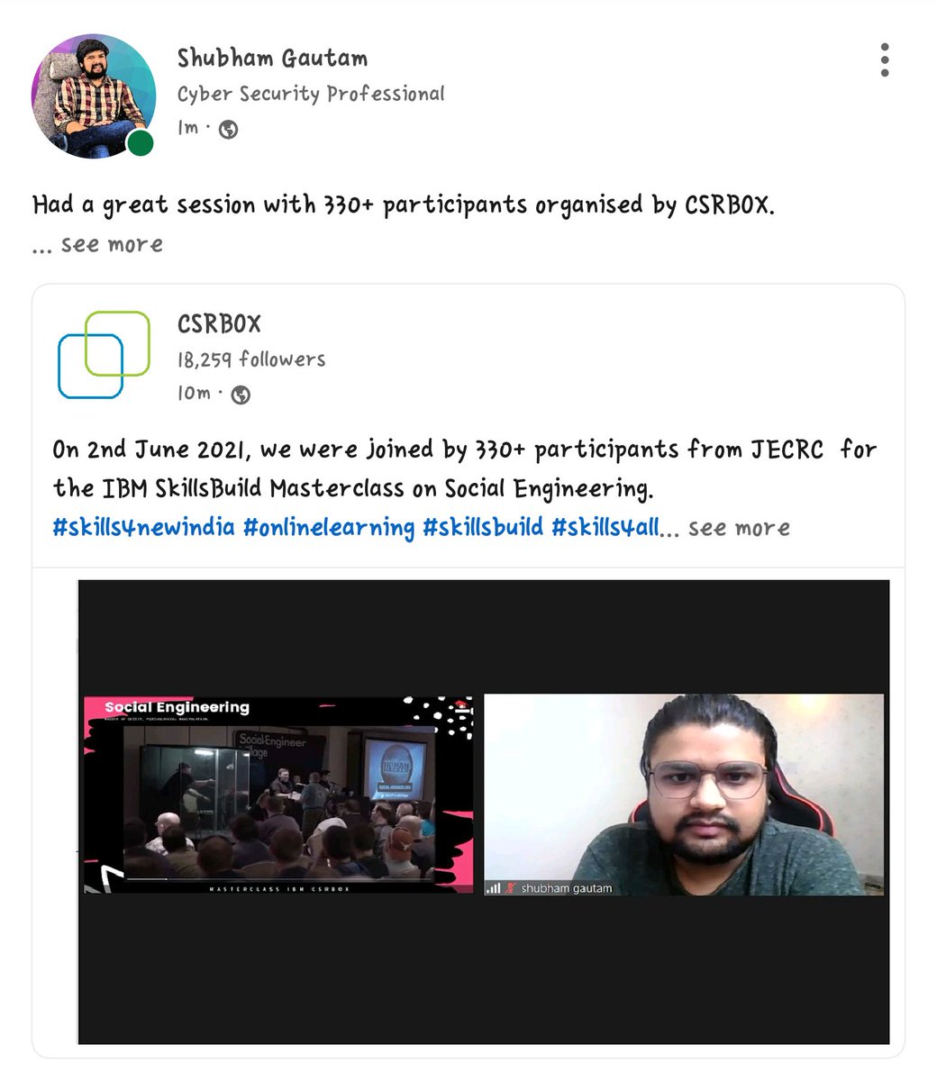 shubhamgautam's tweet image. IBM Masterclass : CRSBOX : Cyber Security
330+ participant&apos;s 🥂

#IBM #CSRBOX #SKILLsBUILD
#psyberbull #cybersecurity 
#infosec #socialengineering