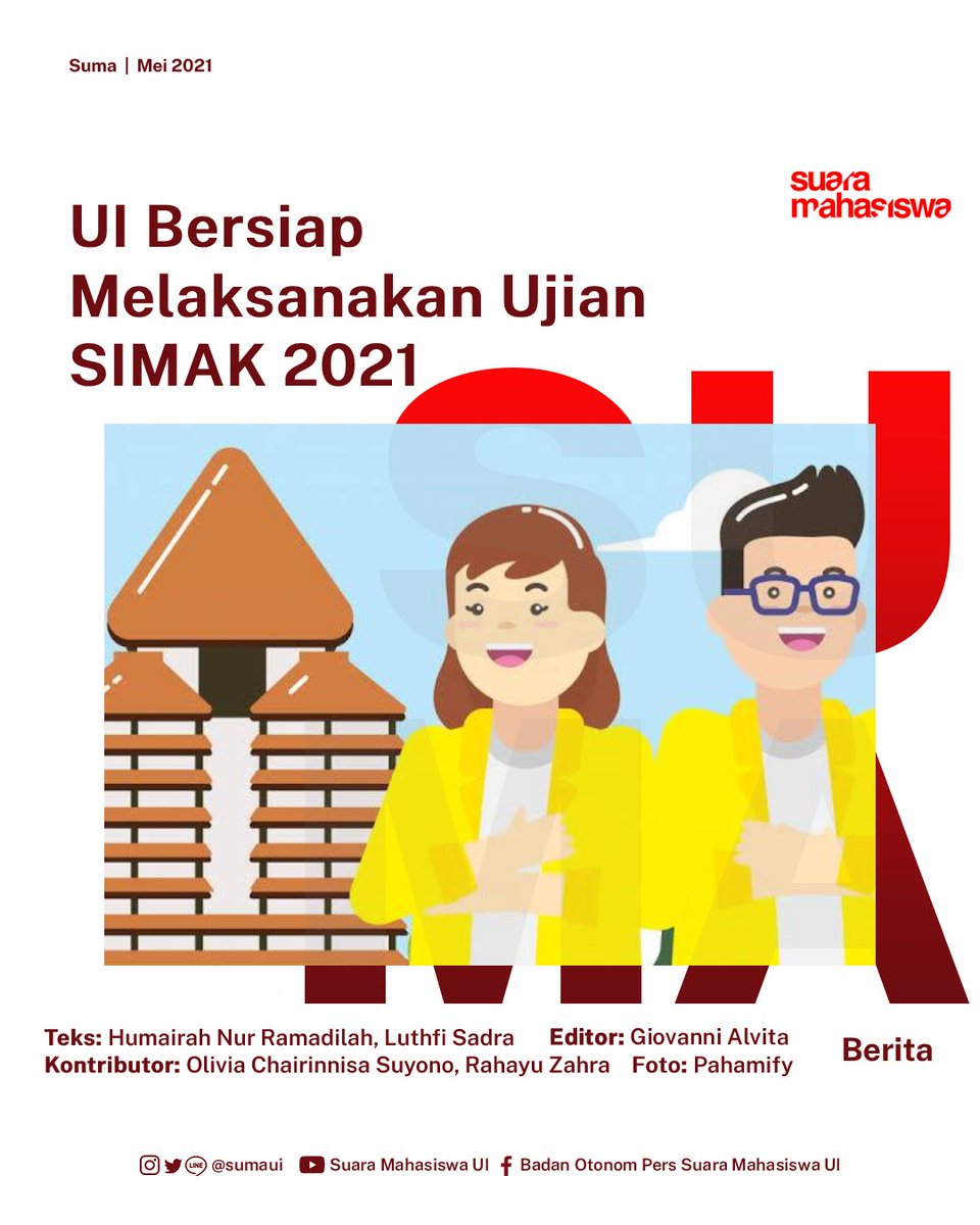 SumaUI's tweet image. [BERITA] 

UI Bersiap Melaksanakan Ujian Simak 2021 

Selengkapnya dapat Sumates baca pada suaramahasiswa.com/ui-bersiap-mel…

#UniversitasIndonesia #SimakUI #SimakUI2021