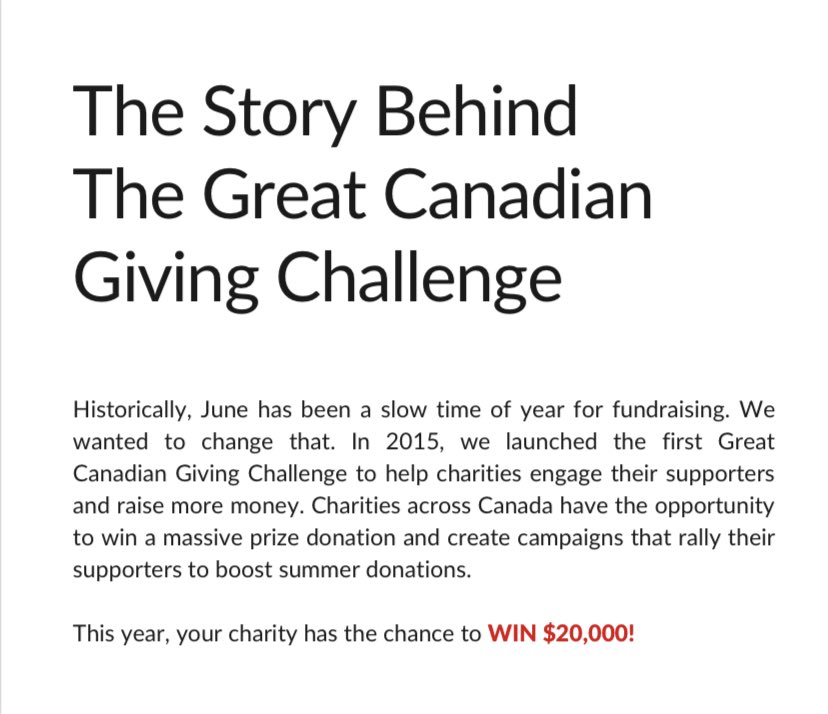 The Great Canadian Giving Challenge is here! This June, every $1 you donate enters us to win $20,000! The more you give, the more chances for us to win! 

Give today: canadahelps.org/en/charities/s…  

Swipe to the next picture for a short story behind the #GivingChallengeCA