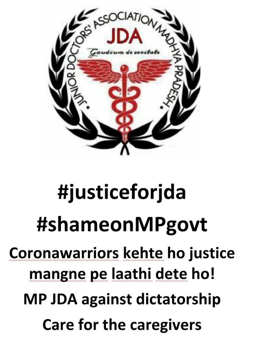 jdabhopal's tweet photo. #justiceforjda #shameonMPgovt 
We junior doctors we have been working very hard, and we will keep working. It's in Govt. hands to fulfill it's promises made to us
They're threatening the very parents who donated their sons and daughters in service of humanity for fighting COVID https://t.co/j9kPMJG6uQ