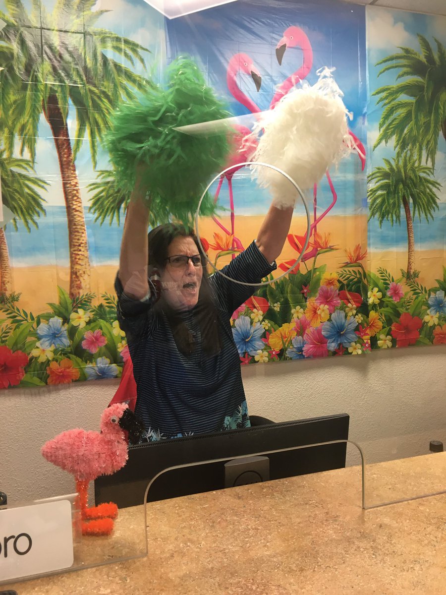 Beulah_ES's tweet photo. Our Mrs. Mary cheering on the teachers as they come in the building for the last day of school.  She may be cheering a little bit for her retirement, too.

#ECSDFL https://t.co/zyINZflibF