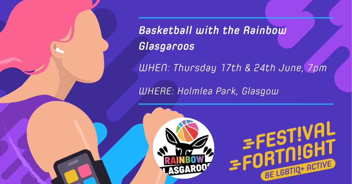 ✨ FESTIVAL FORTNIGHT 2021✨

17&amp;24/06: The <a href="/glasgaroos/">Rainbow Glasgaroos</a> have organised 2 basketball sessions during #FF2021, free for all LGBTIQ+ people! They are a super friendly group, so why not give it a try! 🏀

Find out more here: festivalfortnight.org/events/336/bas…