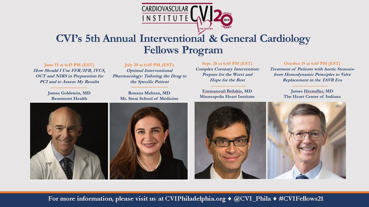 Join us on June 15 for #CVIFellows21 How Should I Use FFR/IFR, IVUS, OCT and NIRS in Preparation for PCI featuring Dr. James Goldstein. Registration is free! tinyurl.com/4der9ad5