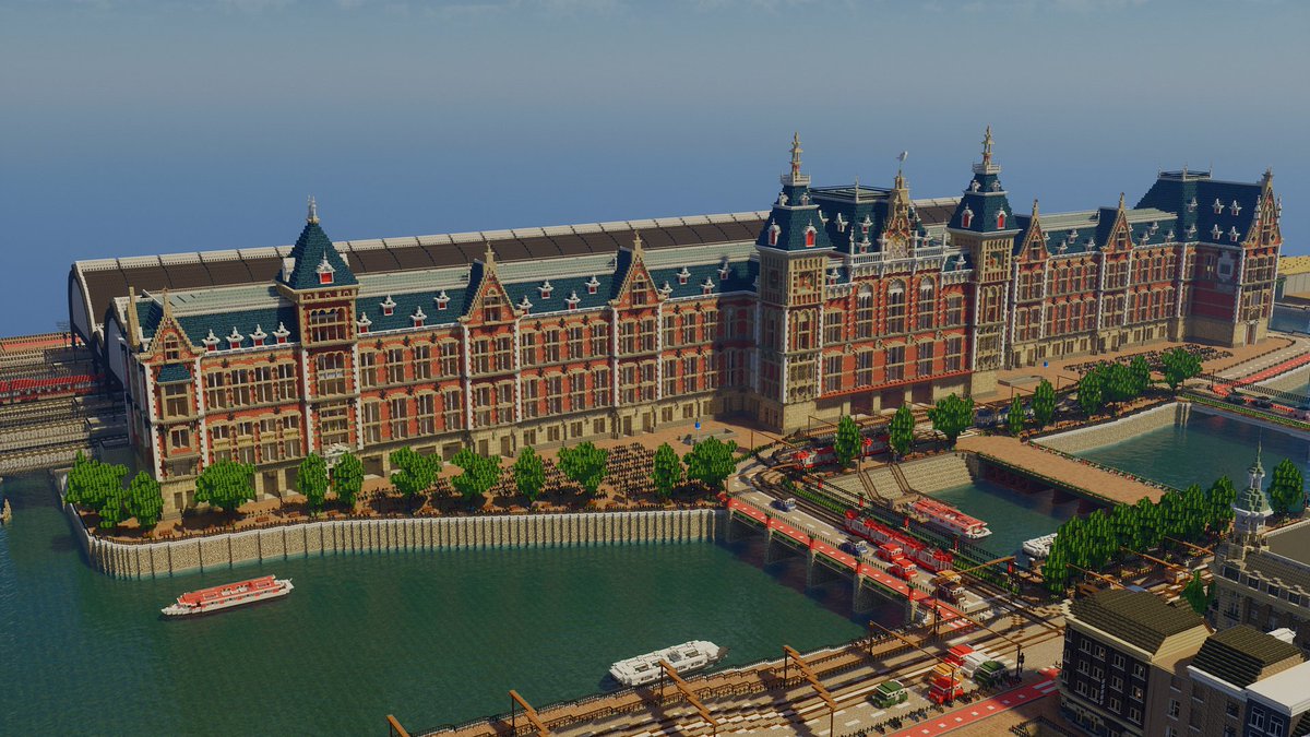 たくにぃ 少し前に仮で埋めていたアムステルダム中央駅の上部を本物に準じた屋根に張り替えたり 中心部の屋根の高さなどを修正したりしました これでより実物に近づいたはず Cocricot Minecraft T Co Rnyjvwdnpn Twitter