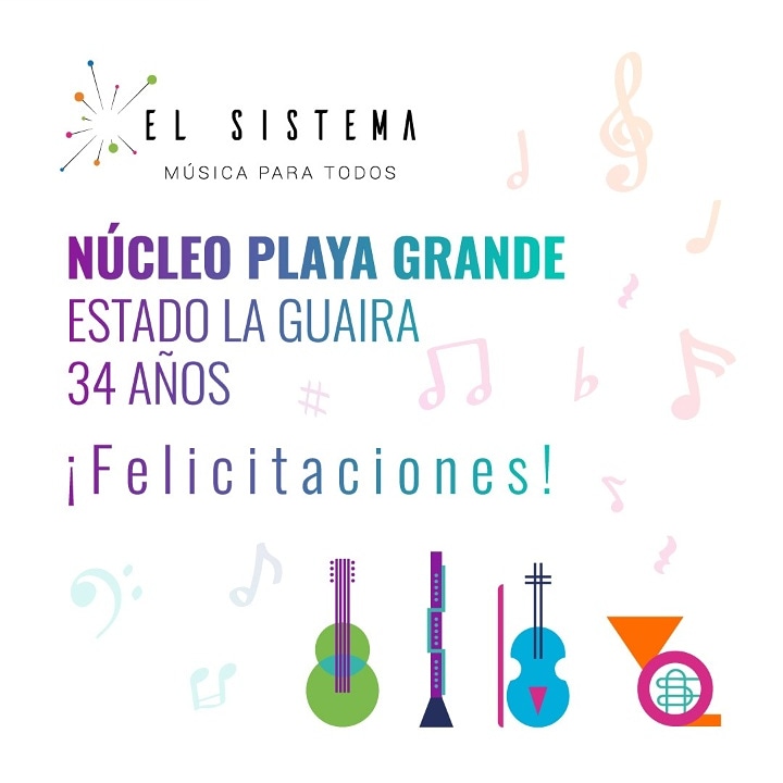 Feliz aniversario a los integrantes, representantes, profesores, personal técnico, administrativo, obrero y autoridades del  Núcleo Playa Grande del estado La Guaira por estos 34 años de ininterrumpida labor.

#SomosElSistema #LaMúsicaTeEsperaAquí