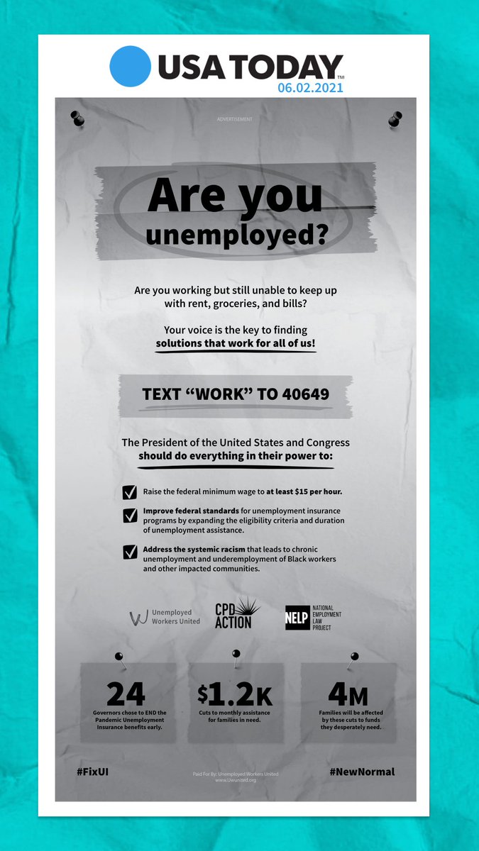 opinorg's tweet image. Unemployed workers didn’t cause this crisis! Workers deserve dignified jobs that pay a livable wage for families as we overcome this pandemic. 

Text “WORK” TO 40649 to make sure your voice is heard so we do not lose the federal pandemic unemployment insurance. #FixUI #NewNormal