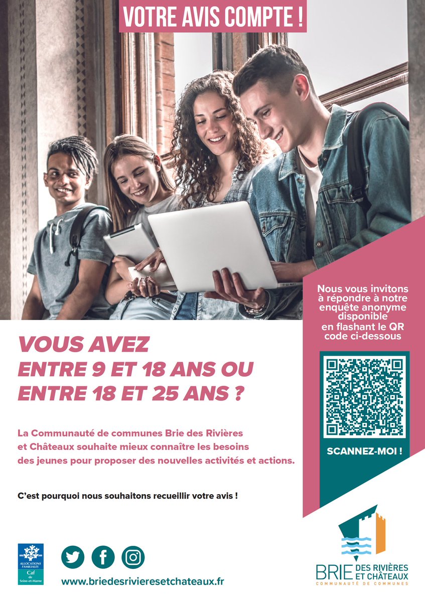 ccbrc77's tweet photo. 📣[JEUNES DE 9 À 25 ANS ? EXPRIMEZ-VOUS !]
Afin de mieux connaître les besoins et les attentes des jeunes de notre territoire, la @ccbrc77 lance, jusqu’au 19 juin 2021, une grande enquête à destination des 9-18 ans et 18-25 ans : https://t.co/Jk7cLV9V7x https://t.co/KvgNm98krG