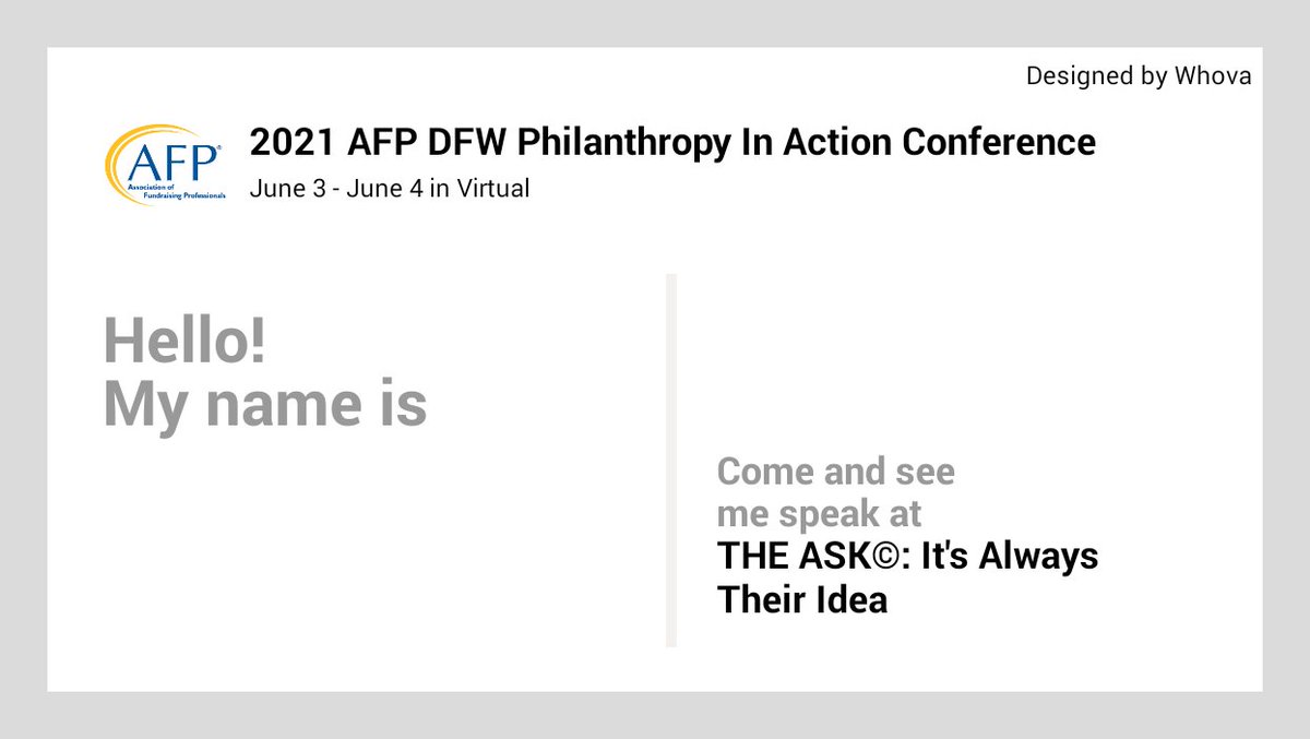 EXPERTonTHEASK's tweet image. What's the LASTEST BRAND NEW way to make any #ASK. Find out here I am speaking at 2021 AFP DFW Philanthropy In Action Conference. Please checkout the details of my talk at: whova.com/embedded/speak…
