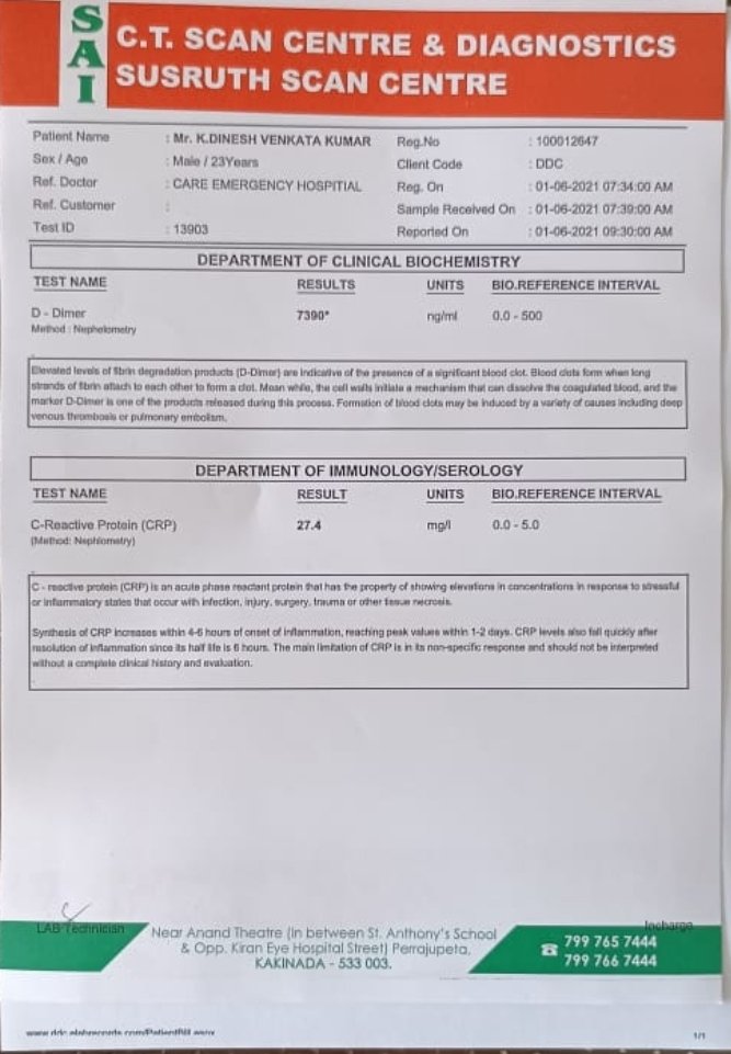 nikhilpowet's tweet photo. @KTRTRS @YadavTalasani @GKamalakarTRS @revanth_anumula @SonuSood @SoodFoundation  @actor_Nikhil
@harish2you 
He is in serious sitiation.25 in CT scan.Lungs totally damaged.Needed ECMO bed and lungs transplantation.

Lost his mother and granny due to Covid.
#savedinesh https://t.co/KKy7o74xik