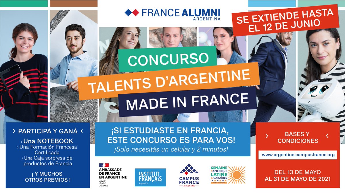 IFArgentine's tweet photo. ⚠️ CONCURSO EXTENDIDO HASTA EL 12 DE JUNIO ⚠️

¿Sos Argentino y estudiaste o investigaste en Francia? ¡Este concurso es para vos!

❗ Toda la información en: https://t.co/ppJskV0ZfJ

Bonne chance de la part de toute l’équipe de @CampusFranceArg 🍀 https://t.co/JFP2DUzgw8