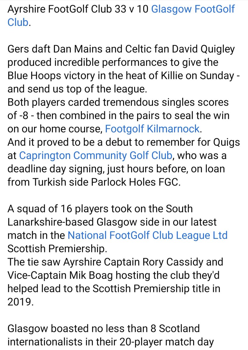 AyrshireFGC's tweet photo. Our great start to life as a club continues! We made it 2 wins from 2 and went top of the @NationalFootGo2 Scottish Division with another hard fought and impressive win, over 2019 Scottish Champions Glasgow, at the weekend.

Next up is another tough tie against @AyrFootgolfClub. https://t.co/w1yjzqGHqd