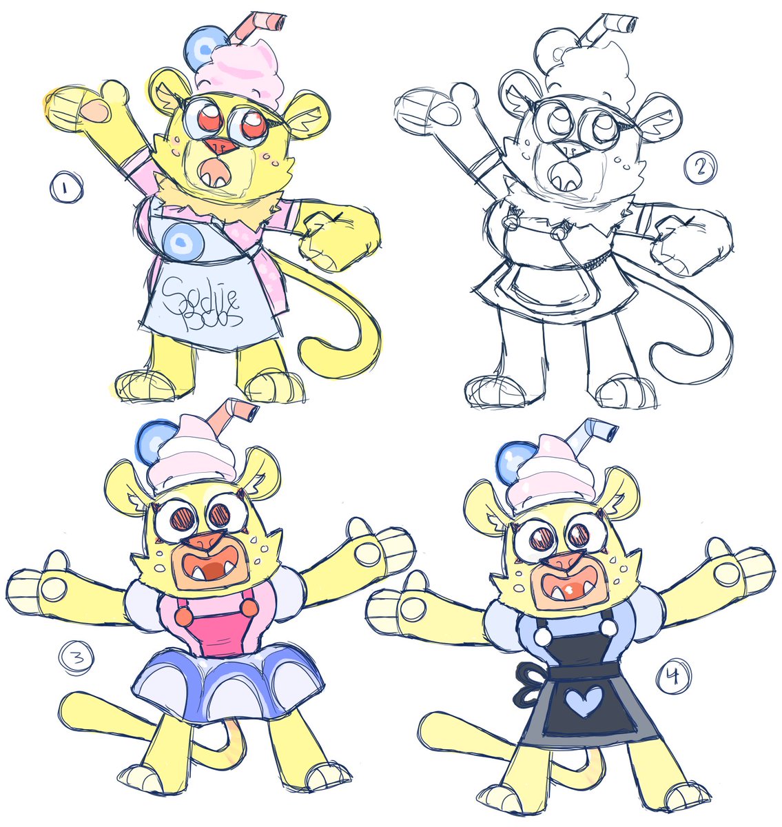 JamisonBolling's tweet photo. I'm designing a mascot for my game! She is a lion waitress for the Sodiebop café! Which one do you like most? What should her name be? #Sodiebops https://t.co/6ybyzwfeTu