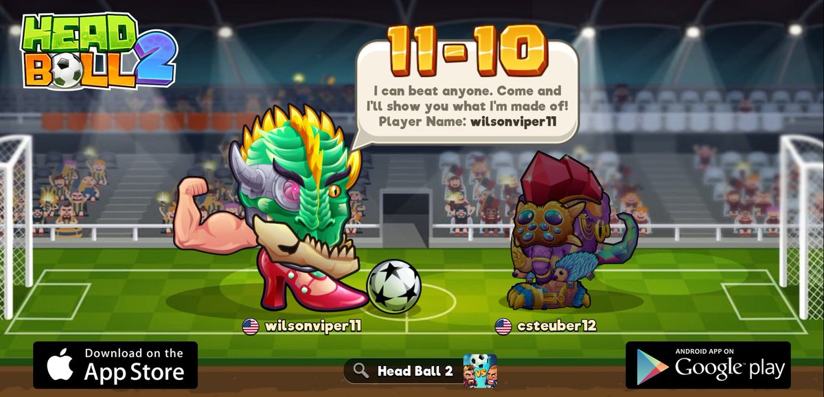 WeGNNetwork's tweet photo. Looking for a new challenger in Head Ball 2. My player name is wilsonviper11, come and play with me! Download via > https://t.co/yYUA2CwYky #headball2 @HB2Official https://t.co/5B2XFRlUqt