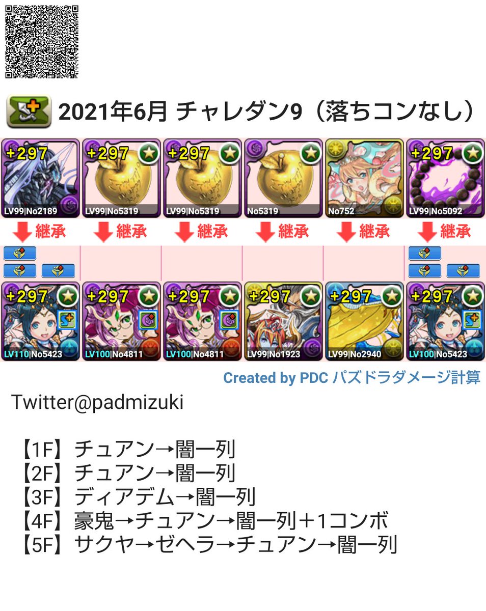 Padmizuki على تويتر えー続きまして チャレンジダンジョン9 落ちコンなし 回復なし も イナでクリアしてみた パズドラ チャレンジダンジョン9 チャレダン9