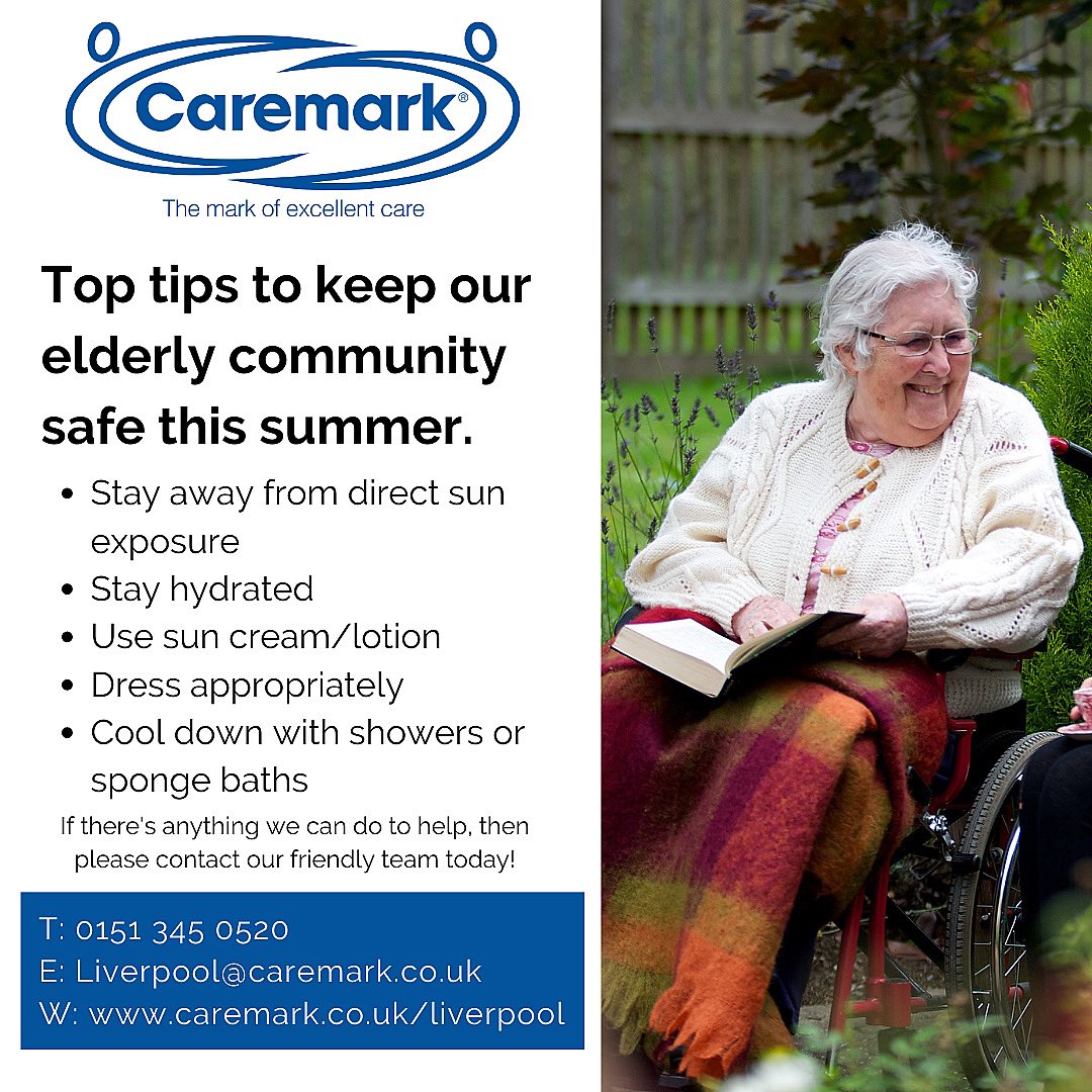 Follow our top tips to keep you or a loved one safe this summer! ☀️ 

#Summer #Homecare #HomeCareLiverpool #LiveInCare #Caremark #CaremarkLiverpool #Care #CareLiverpool #StayHome #StaySafe #Healthcare #CareAtHome #LiverpoolJobs #Liverpool #Dementia #UK