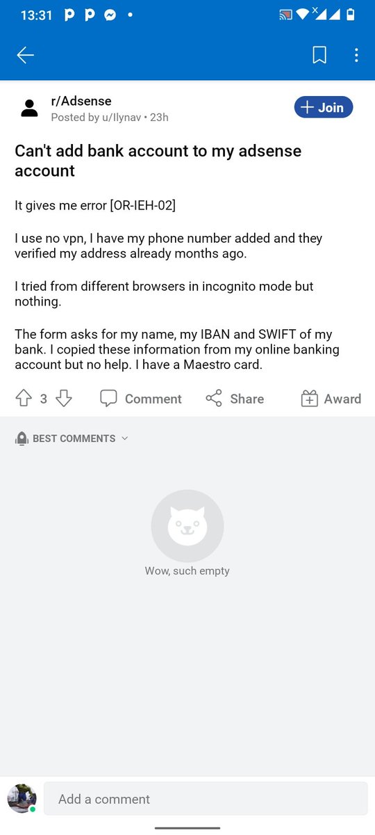 EvansZebah's tweet photo. @TeamYouTube  Hi YouTube, my friend has issue linking his bank account to AdSense.
Below is his comment https://t.co/WNvX5xGpBp