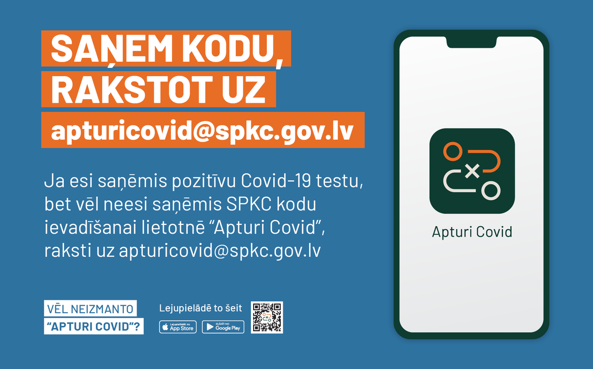 apturicovid's tweet photo. Ja esi saņēmis pozitīvu Covid-19 testa rezultātu un izmanto lietotni "Apturi Covid" Right pointing backhand index Right pointing backhand index kodu anonīmai kontaktpersonu apziņošanai vari saņemt, rakstot uz apturicovid@spkc.gov.lv https://t.co/mp4I2WYcjr