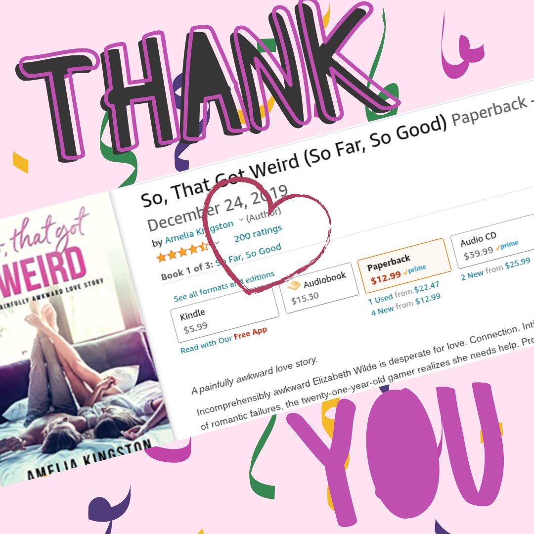 200 reviews for So, That Got Weird! 😯 
3 years ago I published my first book and waited for just one person to read it, desperate for someone to share my story with. To be a "real" writer. 
And now, you wonderful people have made all my dreams come true. 😍 
#writerslife