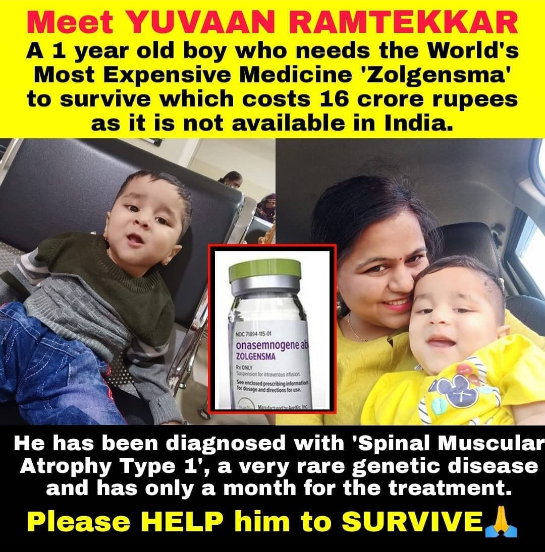 AjayMosa's tweet photo. 16 crores is no small amount for any single person to contribute. But if everyone put their hand in this we can possibly raise the complete 16 crores.
Many #Celebrities are doing all that they can to help this baby to survive.
#iHelpYuvaan #Emergency #ZolGenSMA #indiangovernment https://t.co/CRZMaljwO4